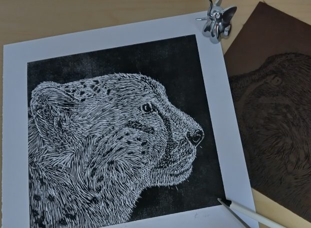 Grafik Linolschnitt Gepard